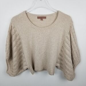 ANTHROPOLOGIE Kaisely Boho Cream Cropped Balloon Sleeve Sweater